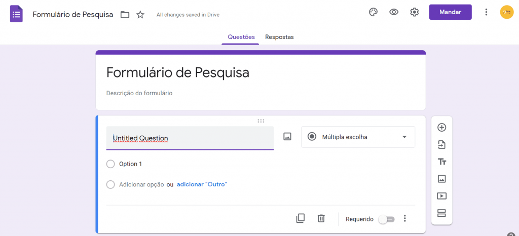 Imagem mostrando tela de formulário do Google Form